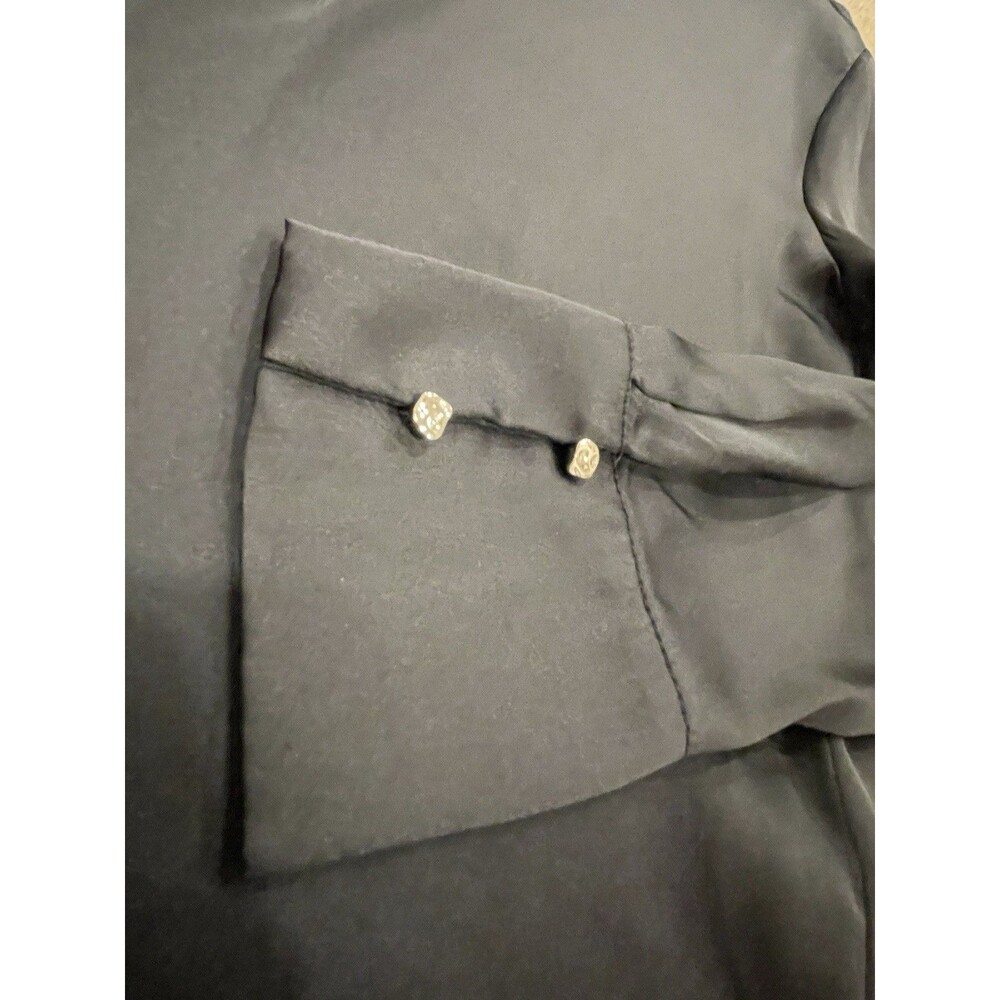 Zara Women's Black Silk Satin Long Sleeve Gold Button Down Blouse Shirt Top Med - Picture 3 of 4